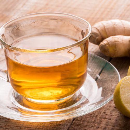 ginger lemon tea in clear mug