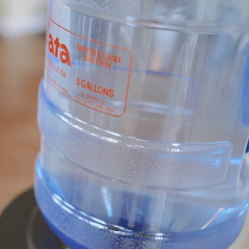 close up view of distillata 5-gallon distilled water bottle