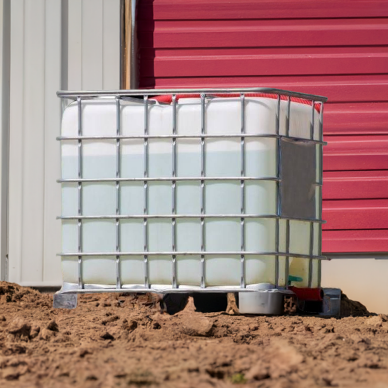 a large water tote in metal cage