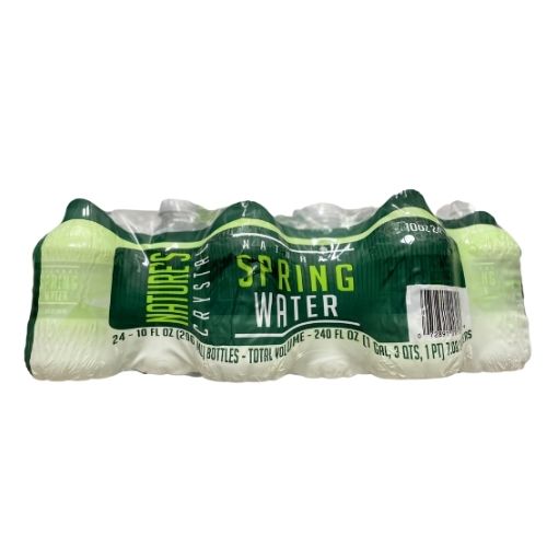 natures crystal spring water bottles in a case of 24 side view