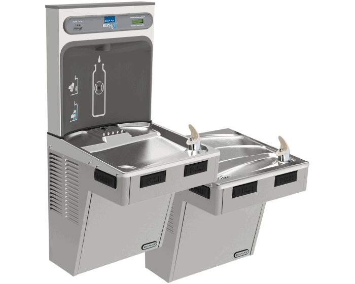 elkay double mount drinking water fountain with a water bottle filler