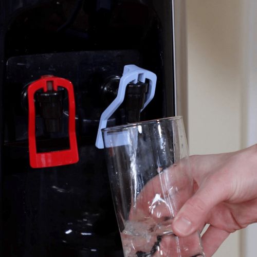 demonstrating how to use touchless water cooler