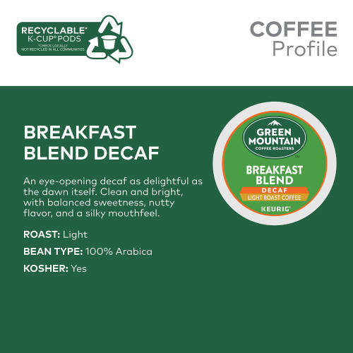 Green Mountain decaf Vermont Country Blend kcups description