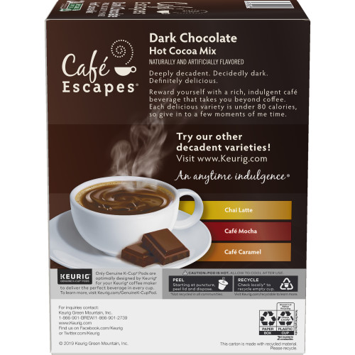 cafe escapes dark chocolate hot cocoa kcups box side
