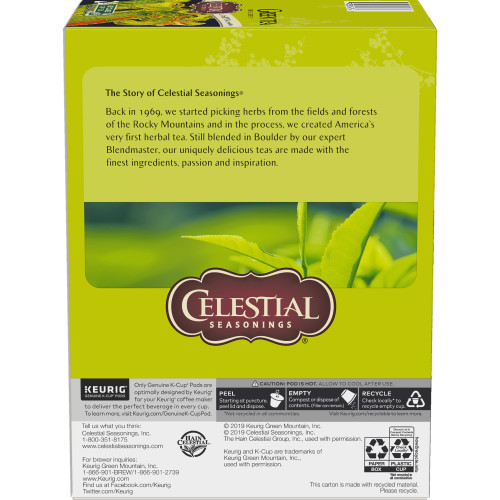 Celestial Seasoning Green Tea Kcup pods box side