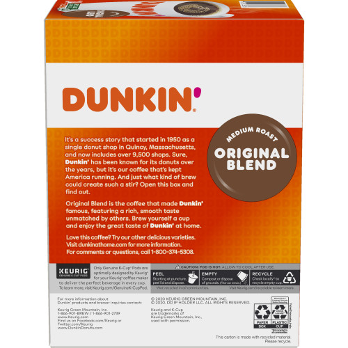 dunkin donuts original blend kcups box side
