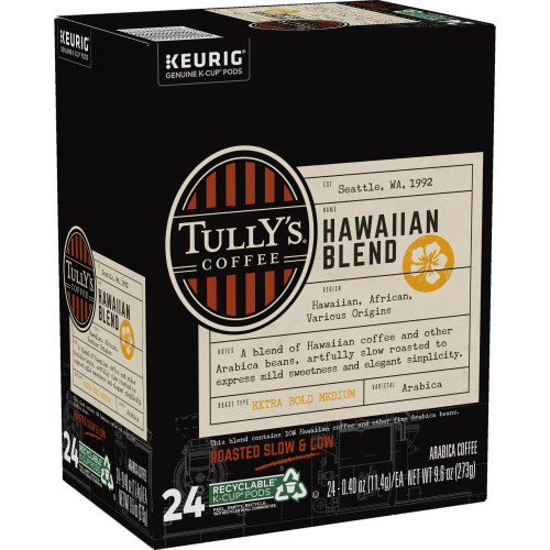 tullys coffee hawaiian blend kcups box angled view