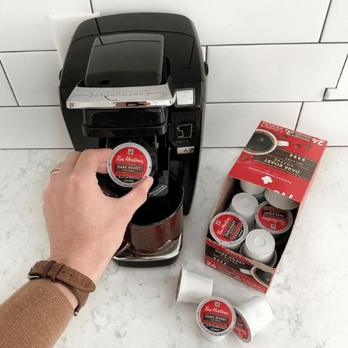 making a cup of tim hortons kcup coffee with a keurig