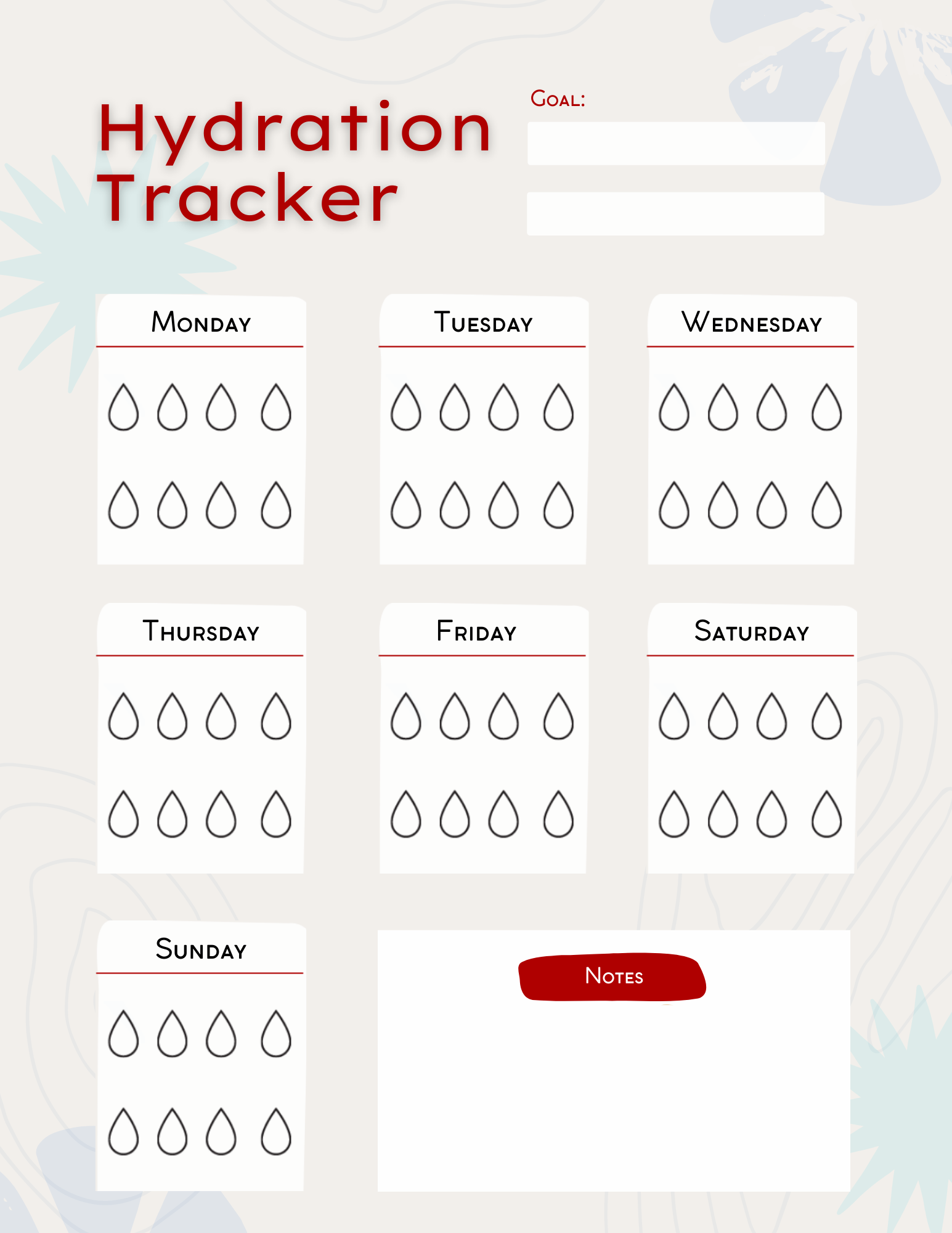 Printable Fluid Intake Chart Template