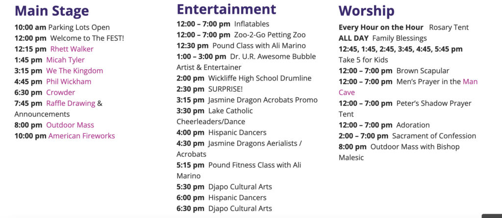the fest entertainment schedule