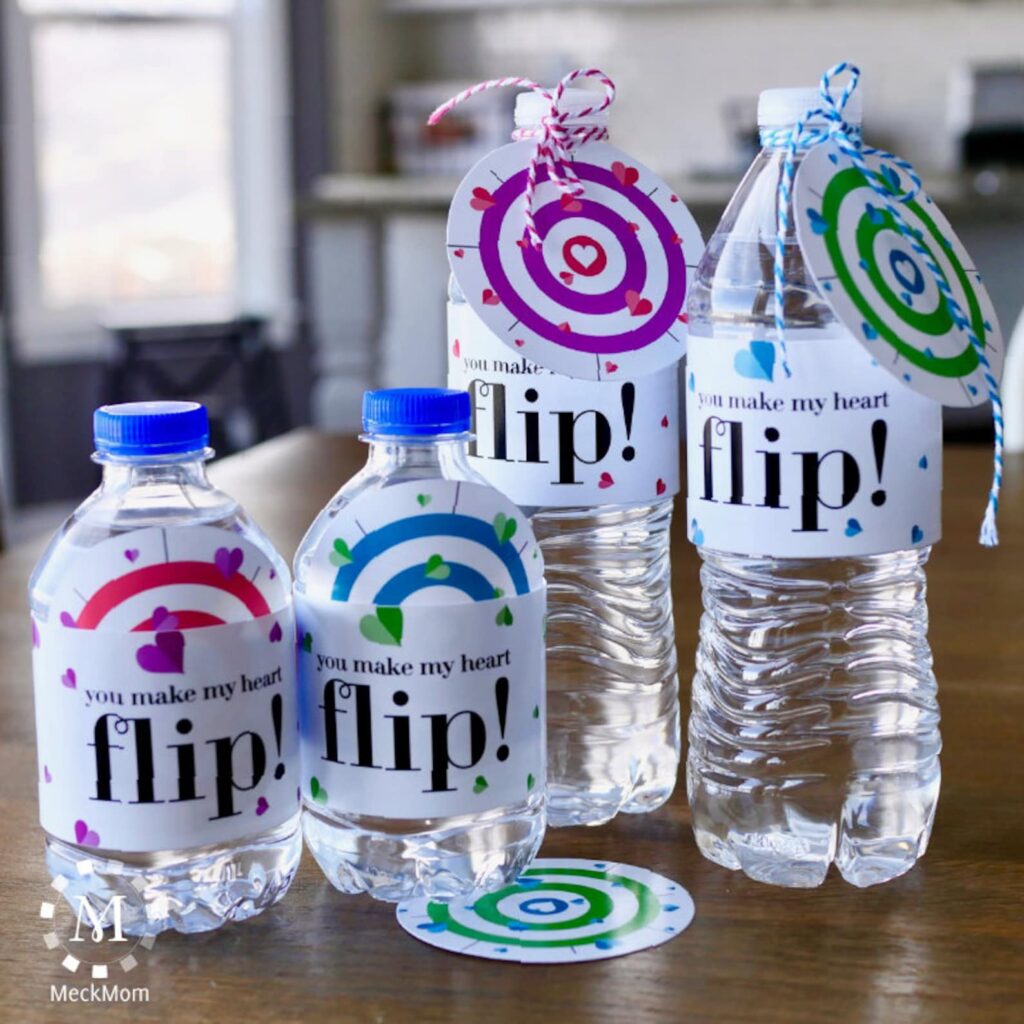 water bottles with custom valentines day label