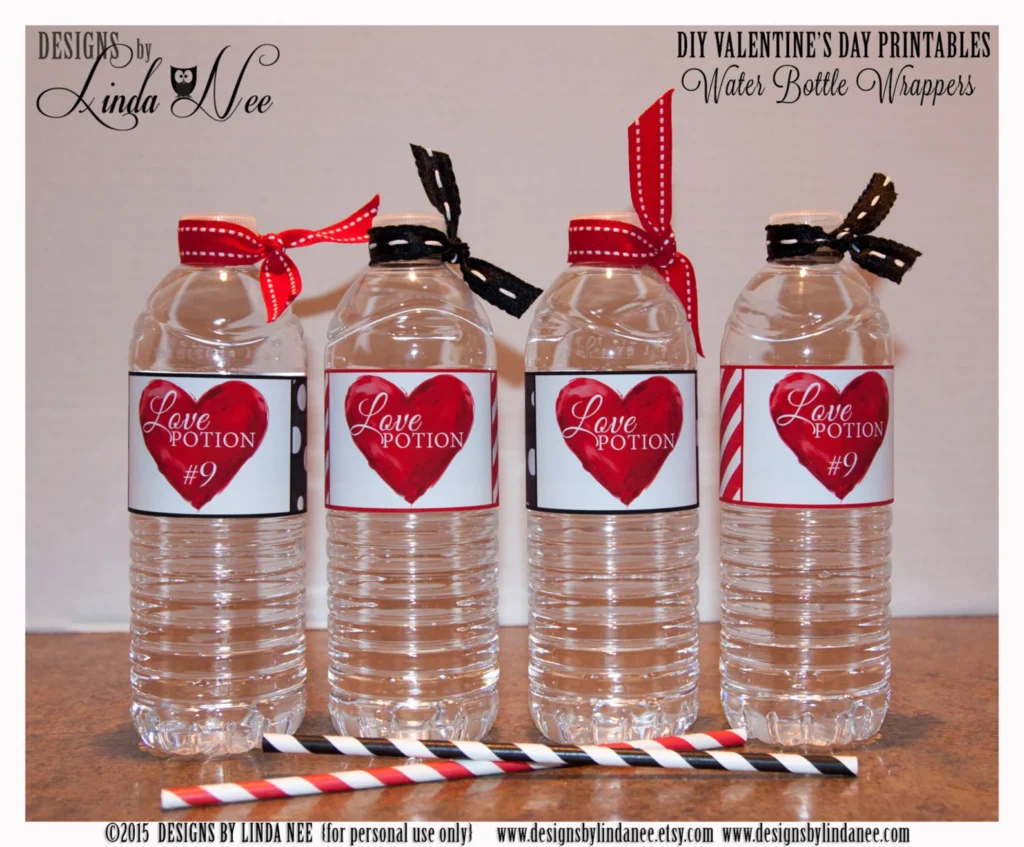 love potion number 9 water bottle label for valentines day