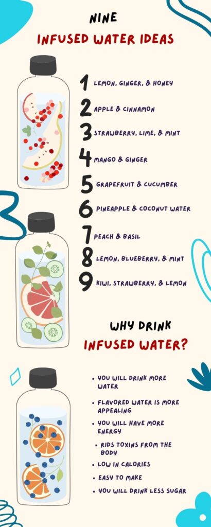 infographic that lists nine infused water ideas and why to drink them